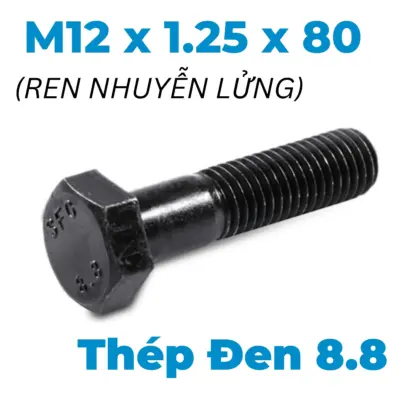 Bulong Thép Đen 8.8 DIN960 M12x1.25×80 Ren Nhuyễn Lửng