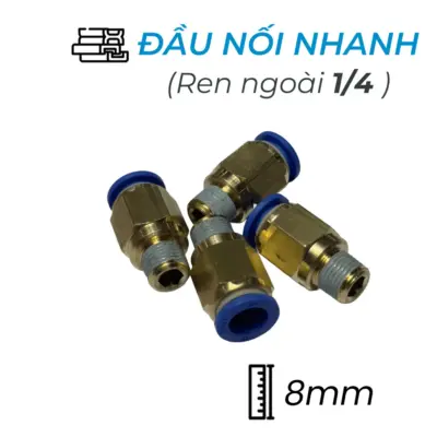Đầu Nối Nhanh Khí Nén Ø8mm – Ren Ngoài 1/4″ CDC MPC 0802 (Màu Xanh)