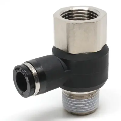 Đầu Nối Nhanh Khí Nén Cong 90° Đầu Lục Giác Trụ Ren Đực Cái Pisco PHF8-03