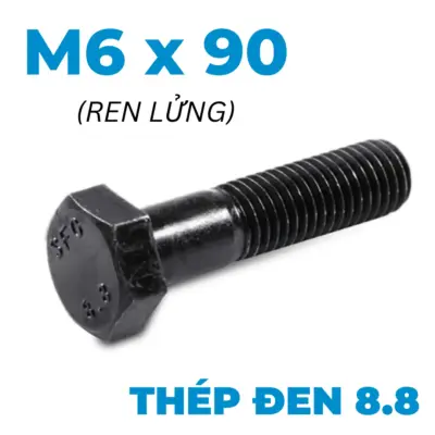 Bulong Thép Đen 8.8 DIN931 M6x90 Ren Lửng