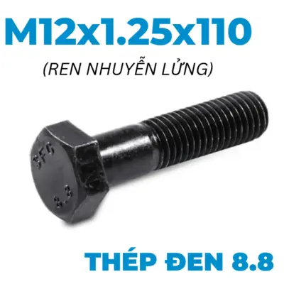 Bulong Thép Đen 8.8 DIN960 M12x1.25×110 Ren Nhuyễn Lửng
