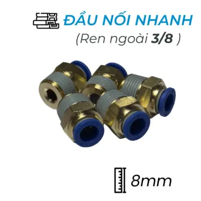 Đầu Nối Nhanh Khí Nén Ø8mm – Ren Ngoài 3/8″ CDC MPC 0803 (Màu Xanh)