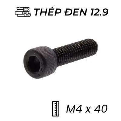 Lục Giác Chìm Đầu Trụ Thép Đen 12.9 DIN912 M4x40 (50Cái/Bịch)