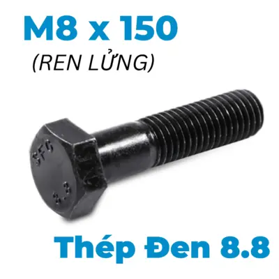 Bulong Thép Đen 8.8 DIN931 M8x150 Ren Lửng