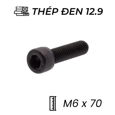 Lục Giác Chìm Đầu Trụ Thép Đen 12.9 DIN912 M6x70 (25Cái/Bịch)