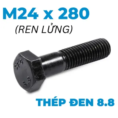 Bulong Thép Đen 8.8 DIN931 M24x280 Ren Lửng