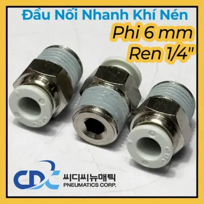 Đầu Nối Nhanh Khí Nén Ø6mm – Ren Ngoài 1/4″ CDC MPC 0602N-W (Màu Trắng)