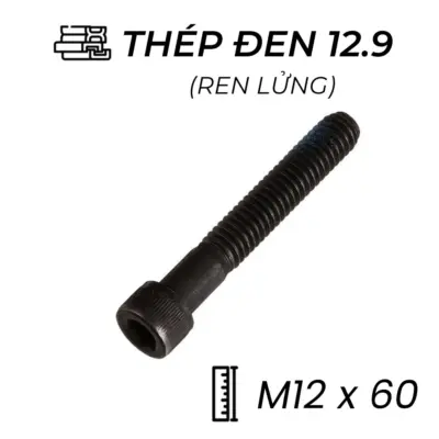 Lục Giác Chìm Đầu Trụ Thép Đen 12.9 DIN912 M12x60 Ren Lửng